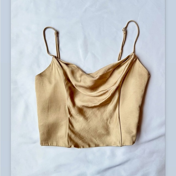 Zara Tops - Zara Beige Cowl Neck Cropped Tank Top with Adjustable Straps